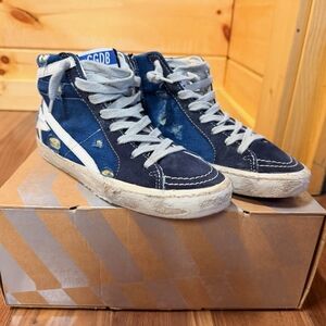 Golden Goose Navy Blue High-Top Kids' Sneakers
